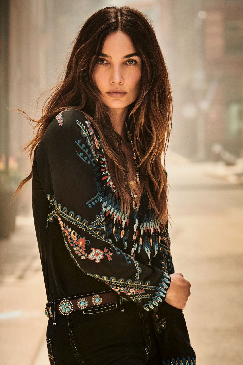 women wearing a printed blouse