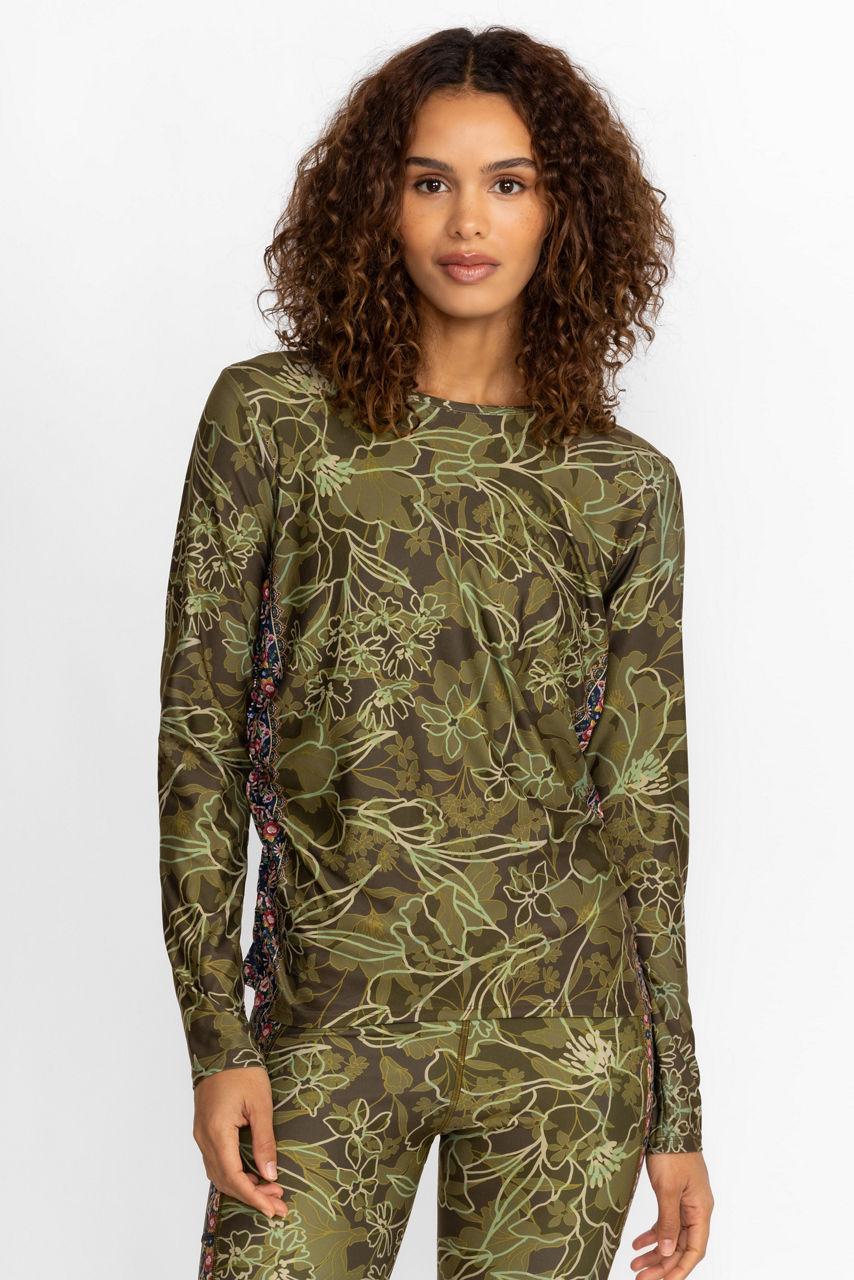 Johnny Was HIRZ CAMO RUCHED LONG SLEEVE TOP