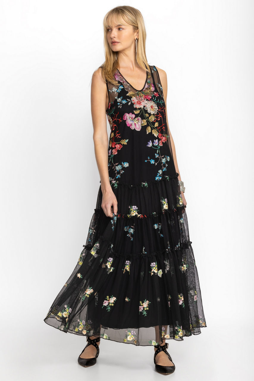 Black Forever Lovable Black Floral Embroidered Maxi Dress
