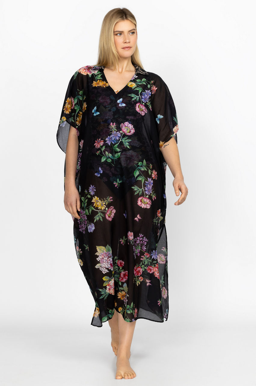 Buy Black Butterfly Collared Kaftan | Johnny Was