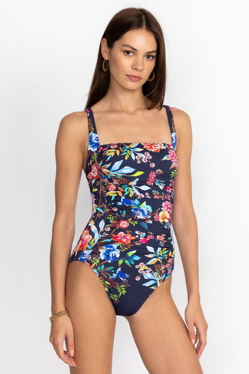 Johnny Was Heloise Ruched Skirted One-Piece Swimsuit - ShopStyle