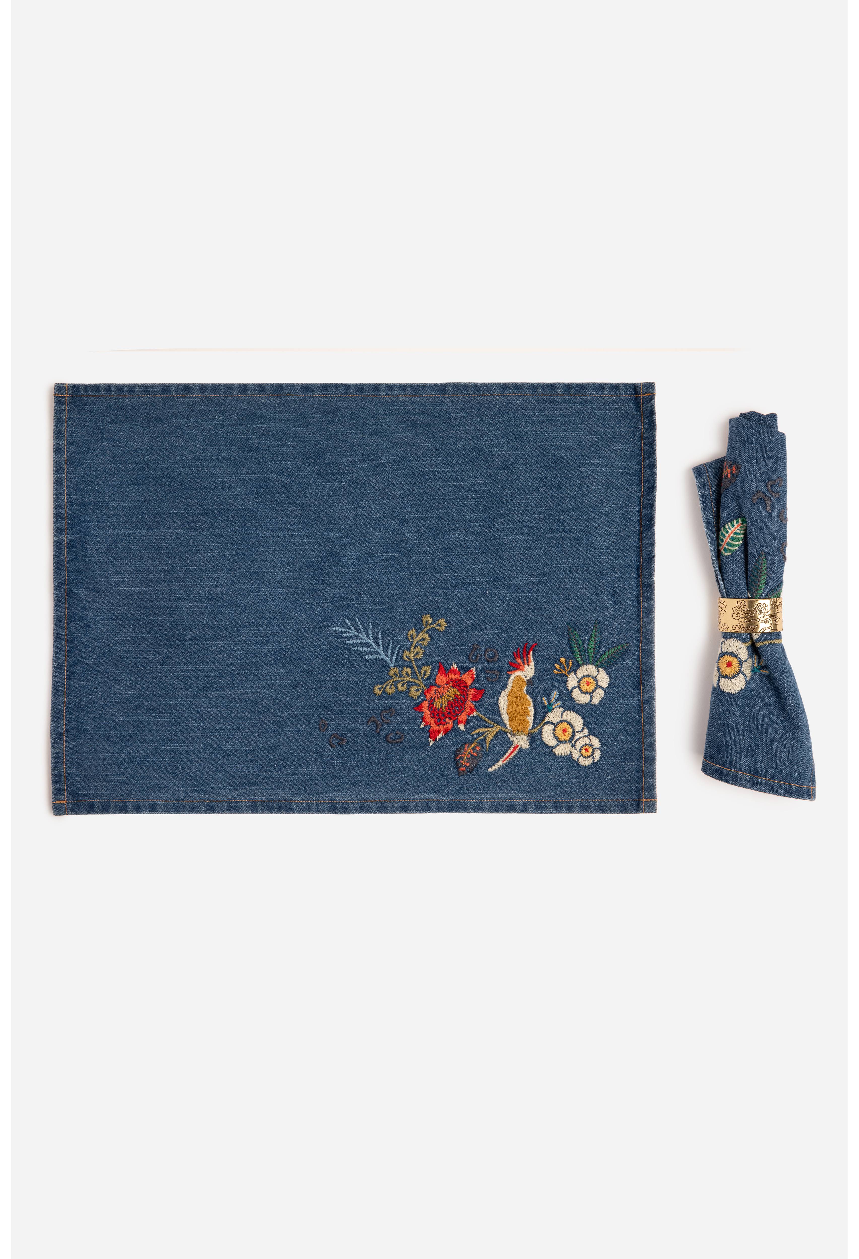 Indraa Embroidered Denim Placemats-Set Of Four, , large image number 2