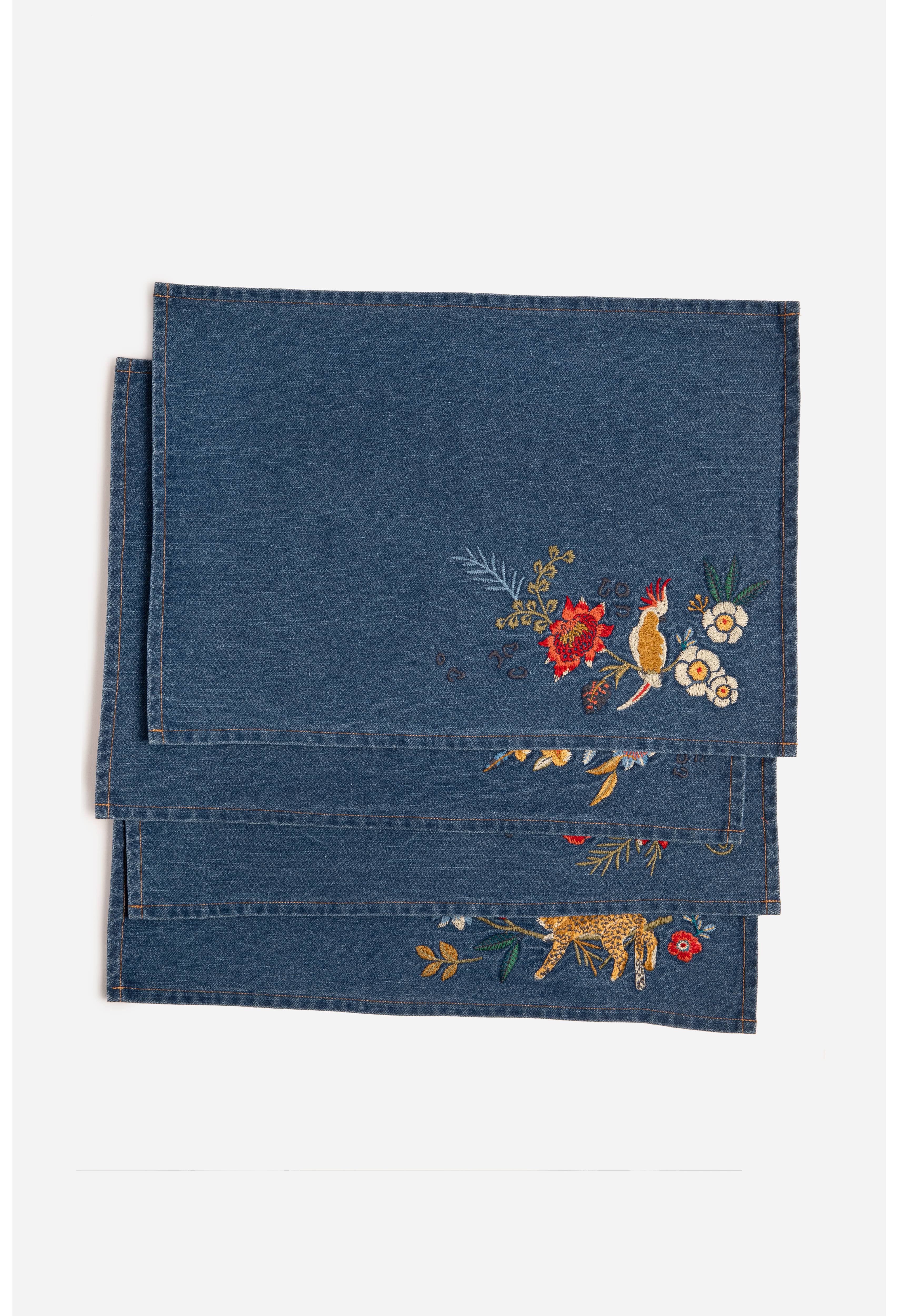 Indraa Embroidered Denim Placemats-Set Of Four, , large image number 3