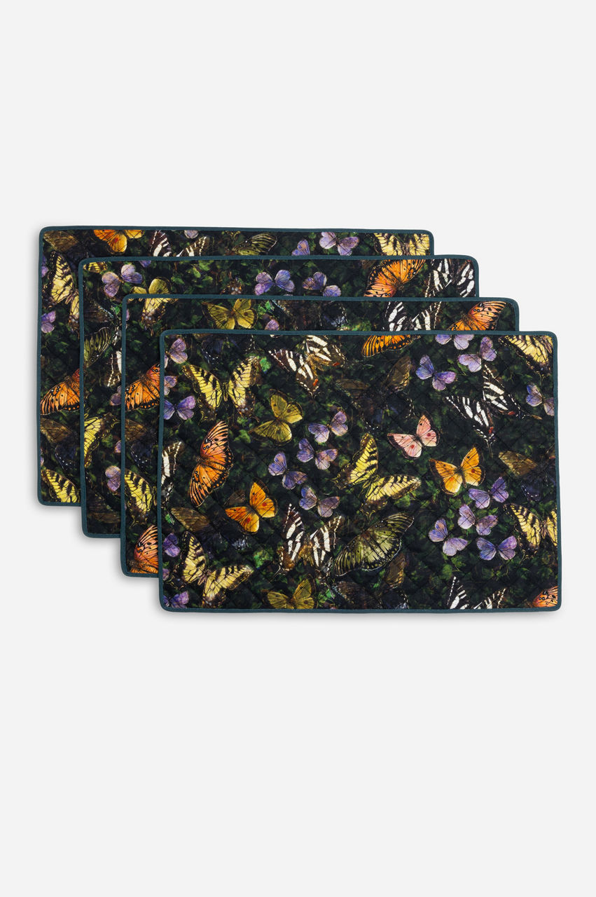 Midnight Mariposa Set Of 4 Quilted Placemats