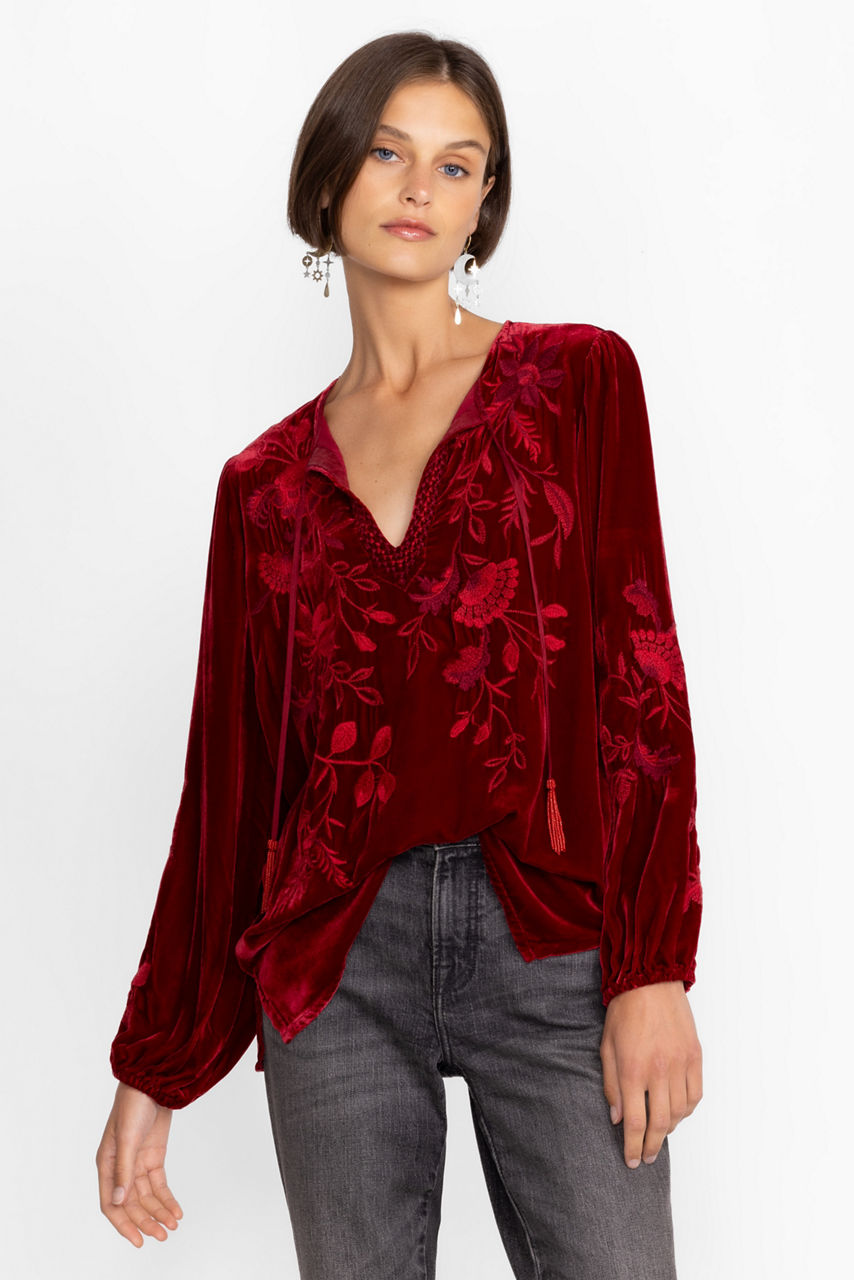 Red clearance velvet blouse