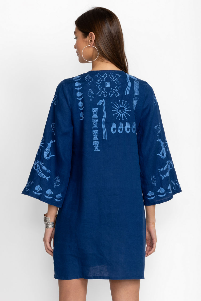 Linen Tie Front Kimono Sleeve Shift Dress