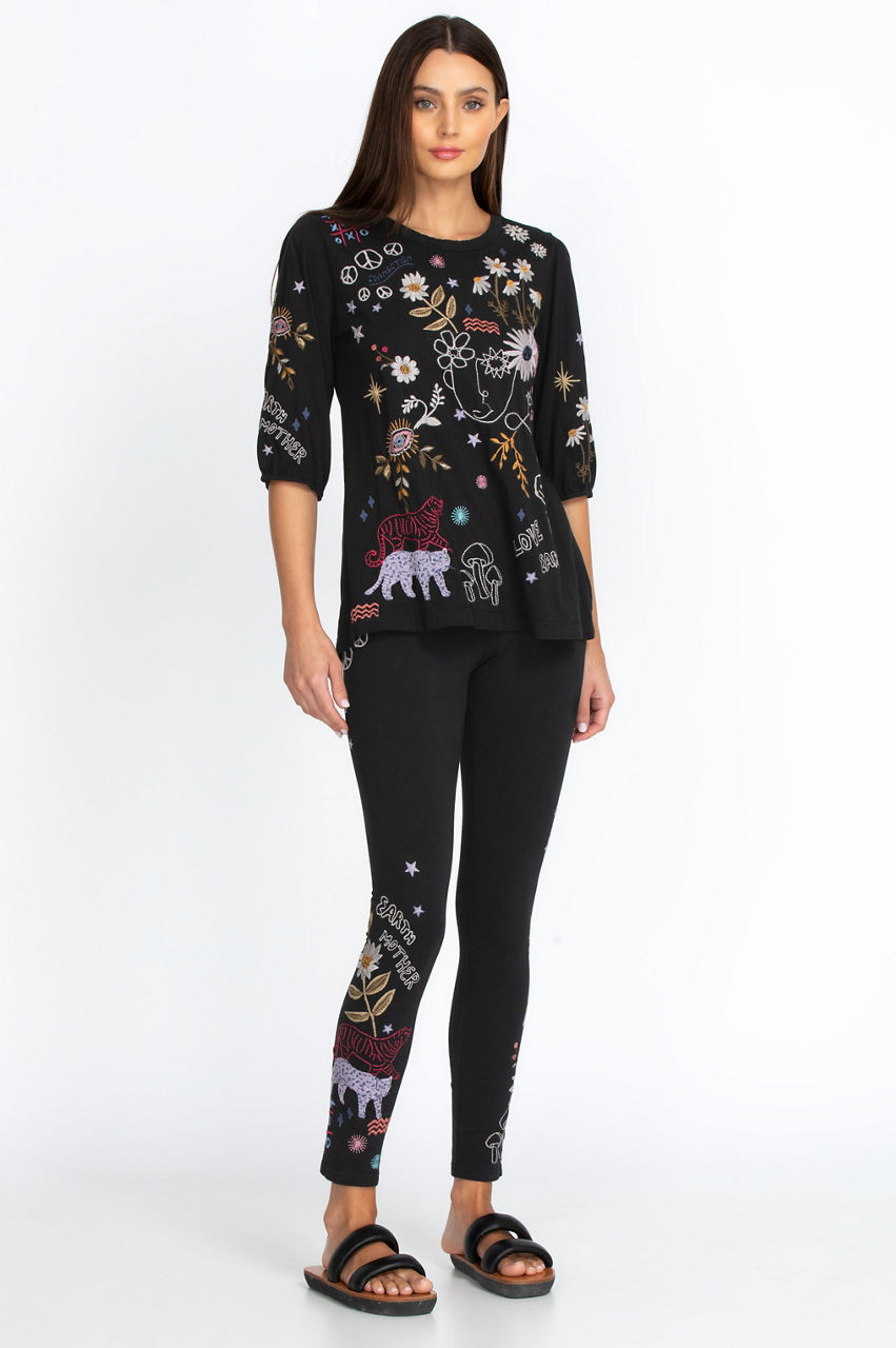 Women's Floral Cross Front Top And Mesh Detailed Leggings
