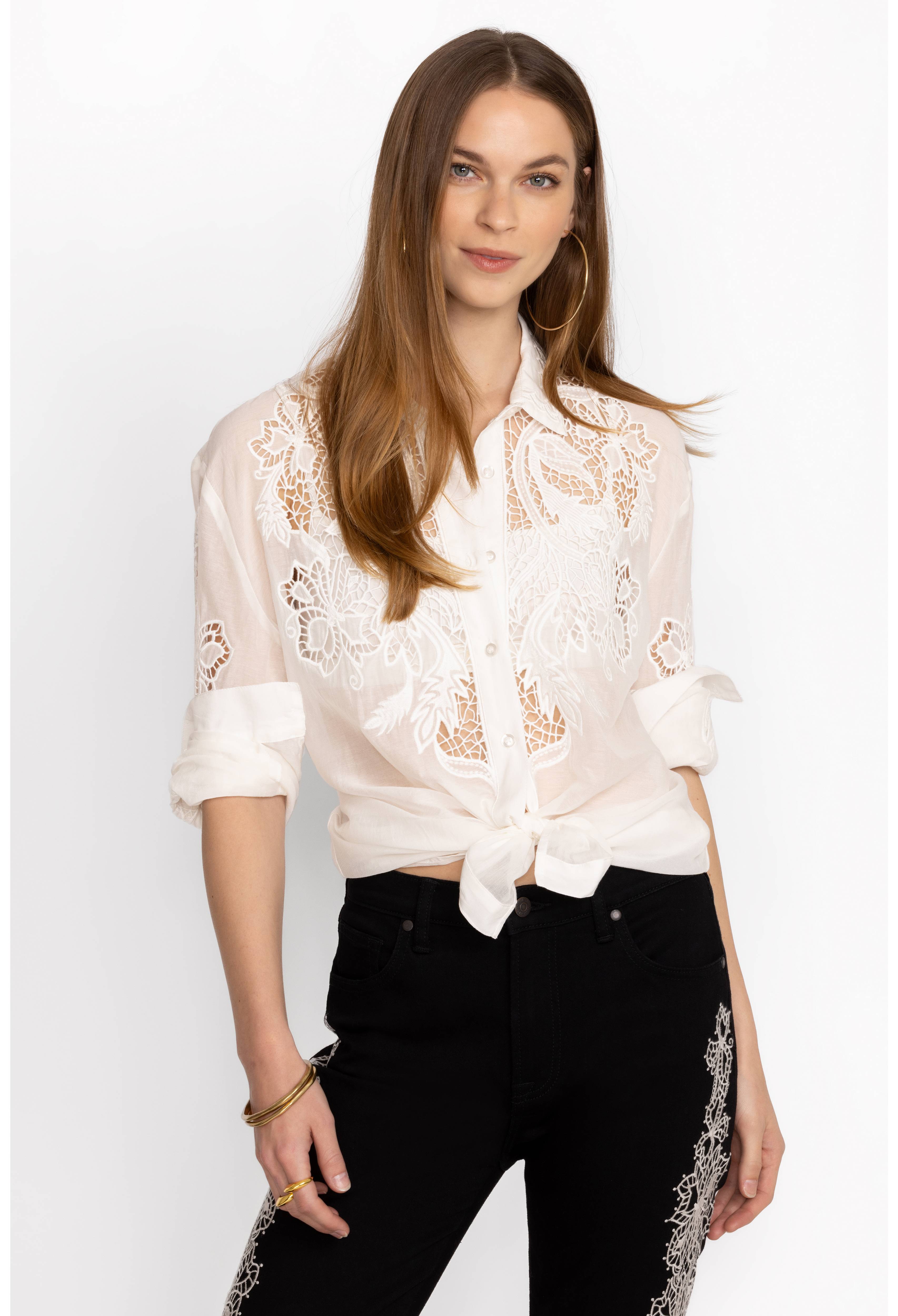 LAURENA SILK BUTTON DOWN SHIRT, , large image number 1