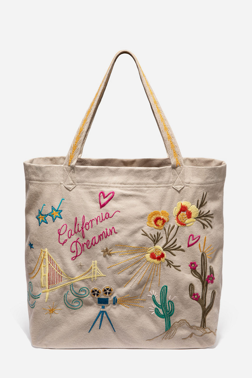 Embroidered Canvas Tote with Monogram Motif