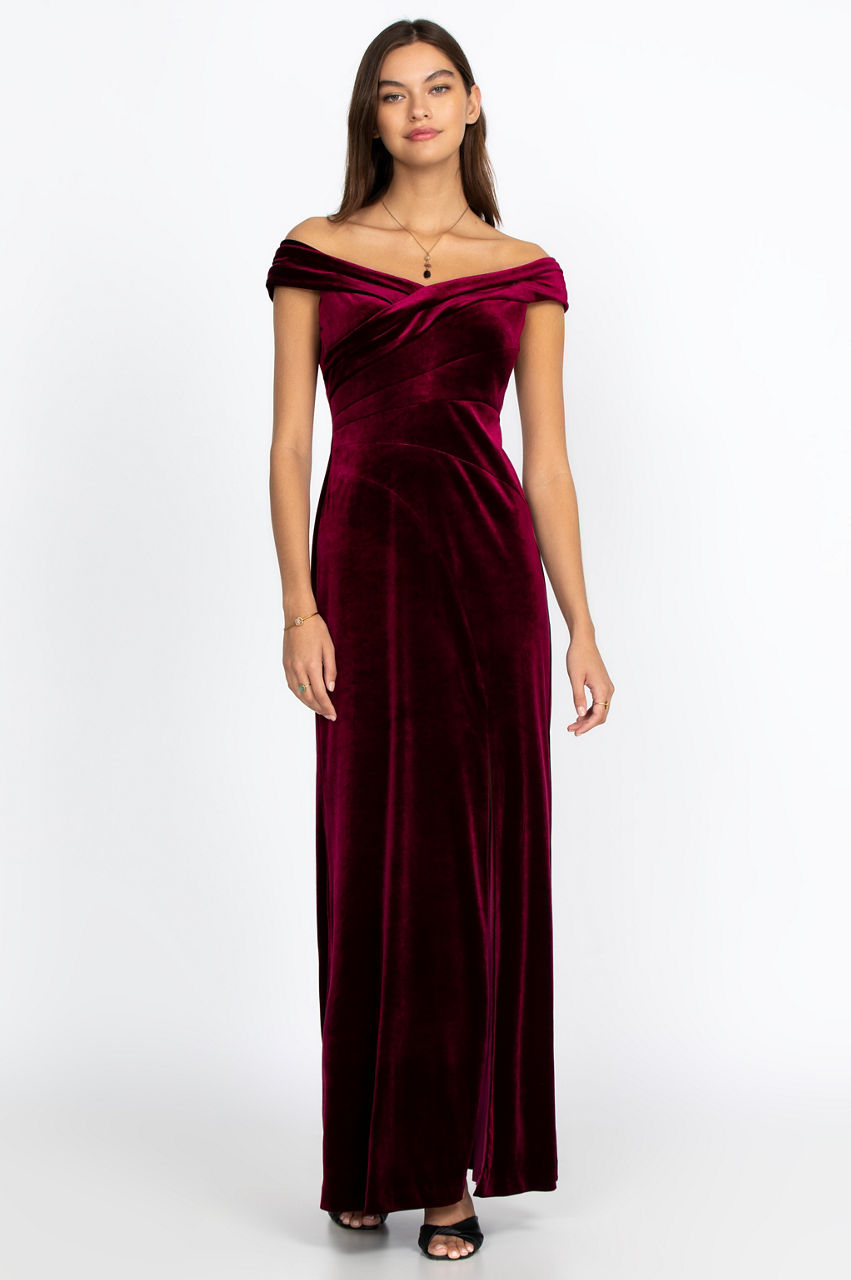 Buy Burgundy Solid Stretch Velvet Dress