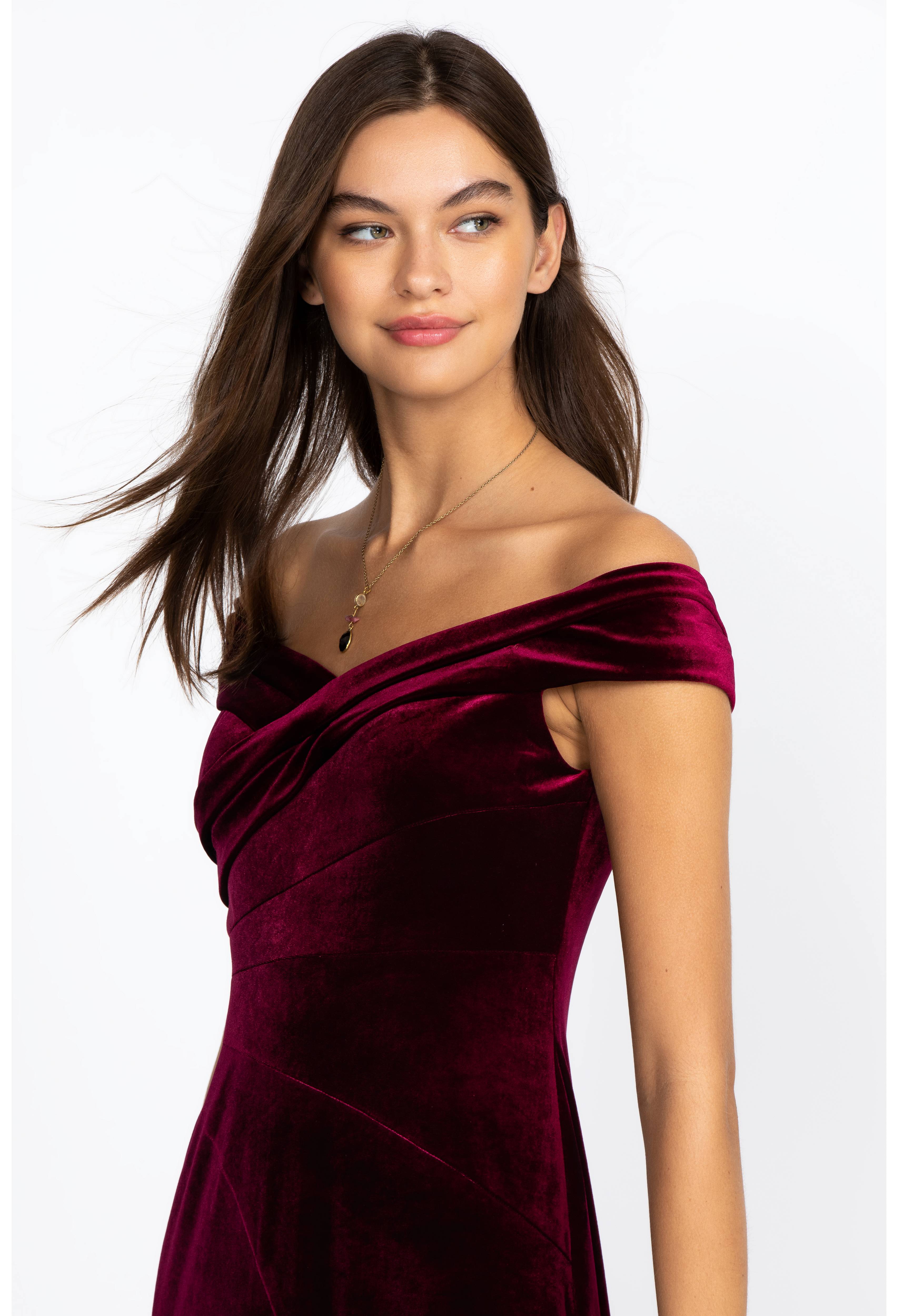 Burgundy Solid Stretch Velvet Dress, , large image number 4