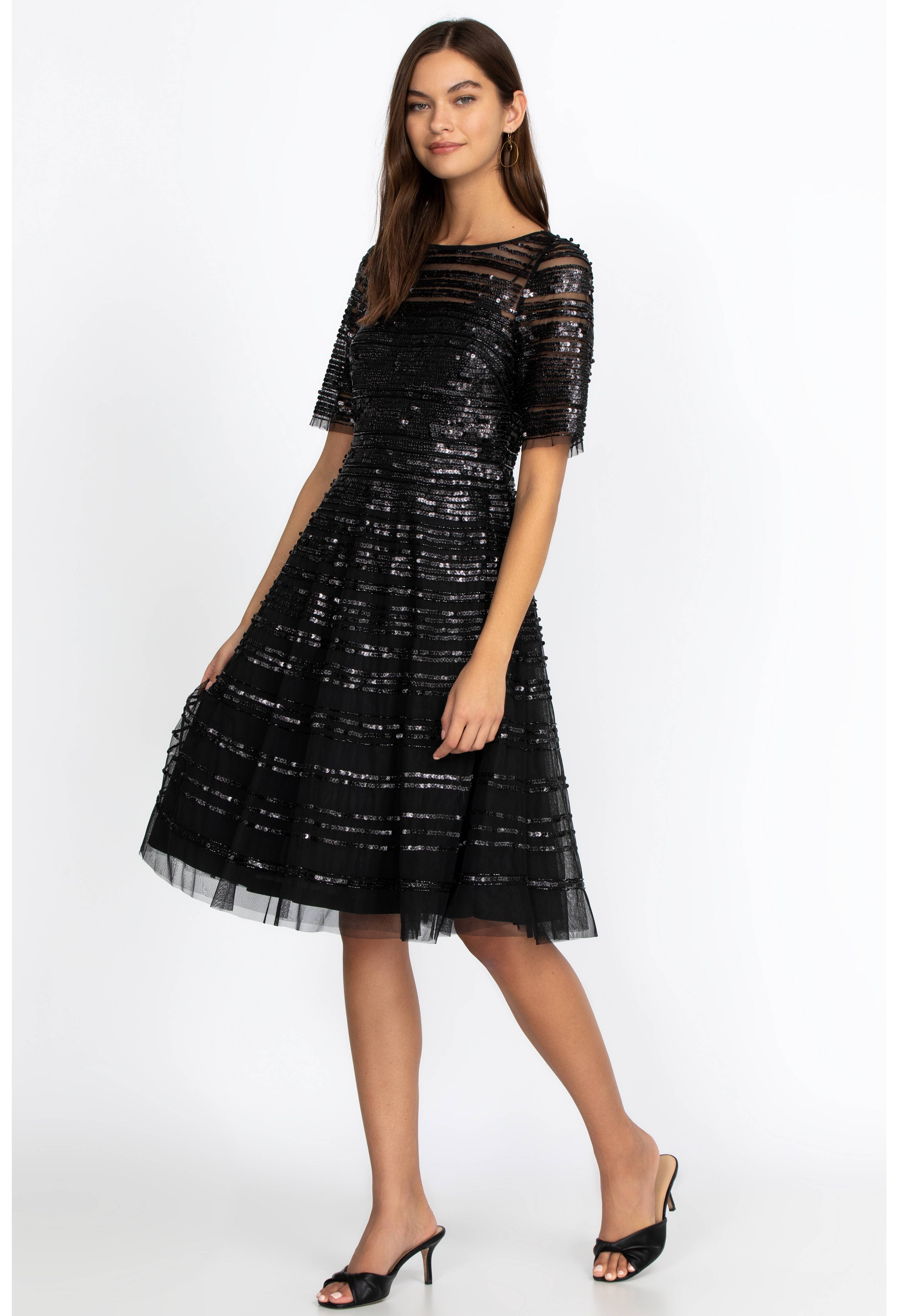 Black Beaded Mesh Dress, , large image number 1