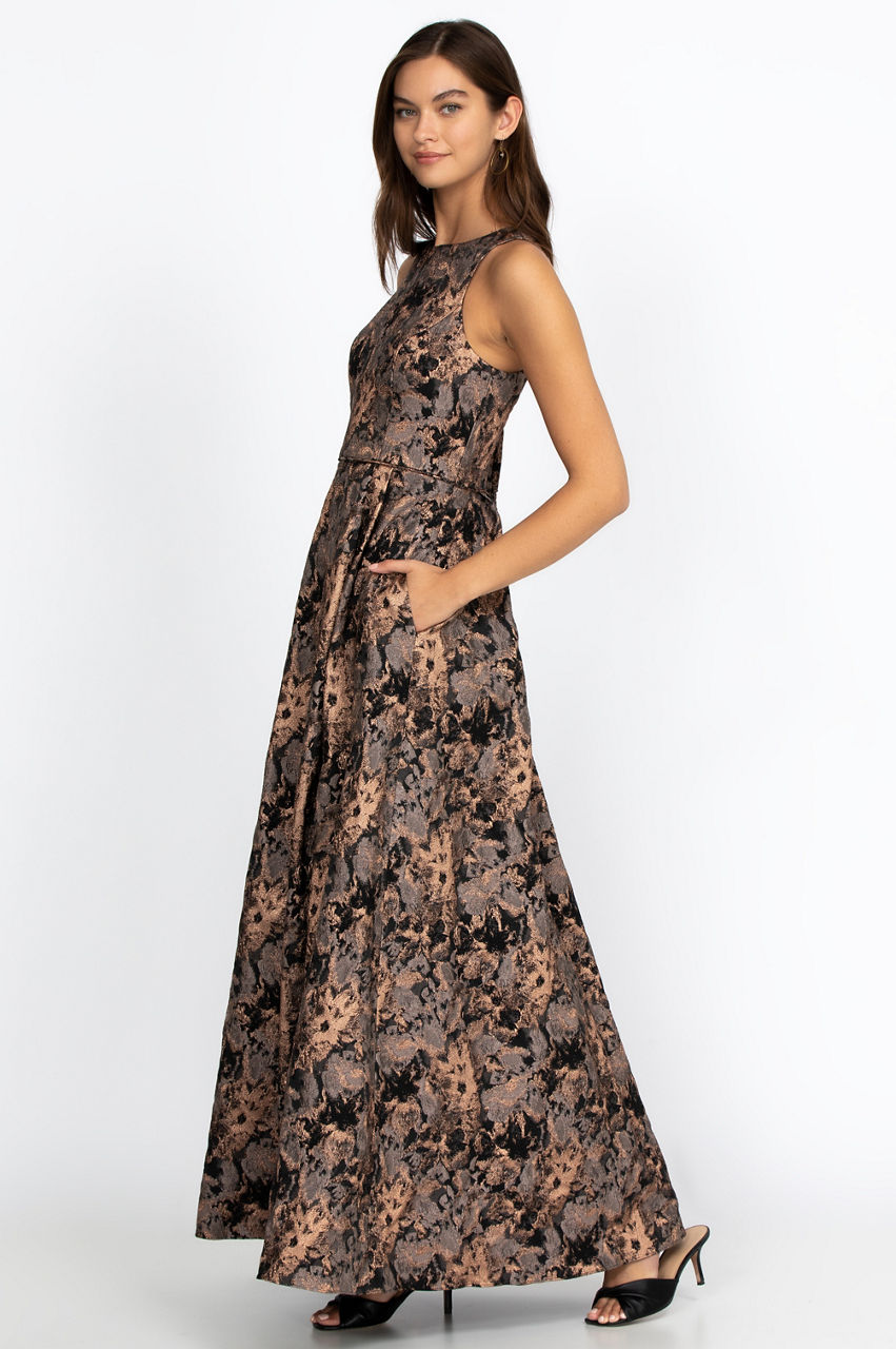 Buy Bronze Metallic Jacquard Dress