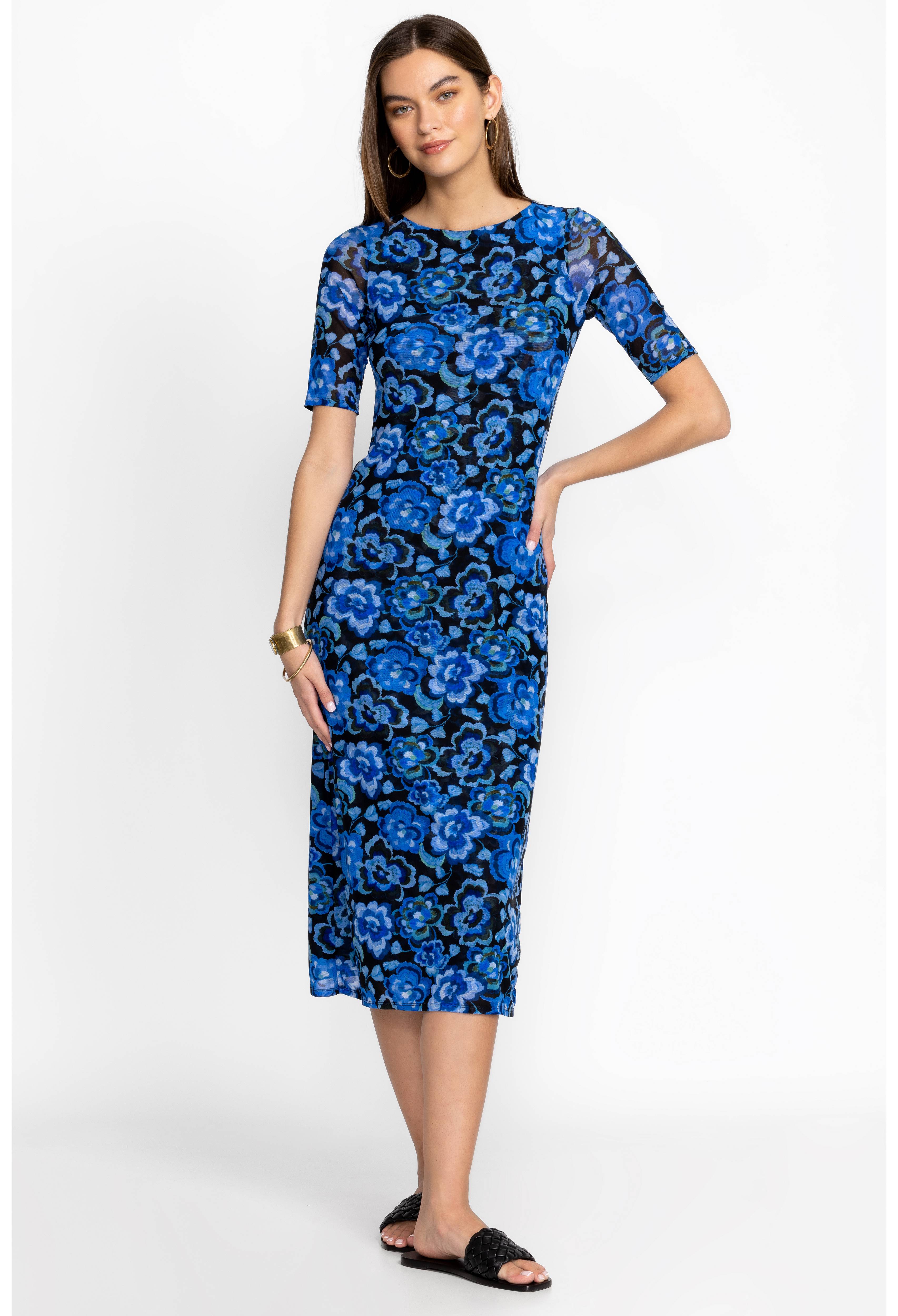 Blue Calanthe Mesh Midi Dress, , large image number 3