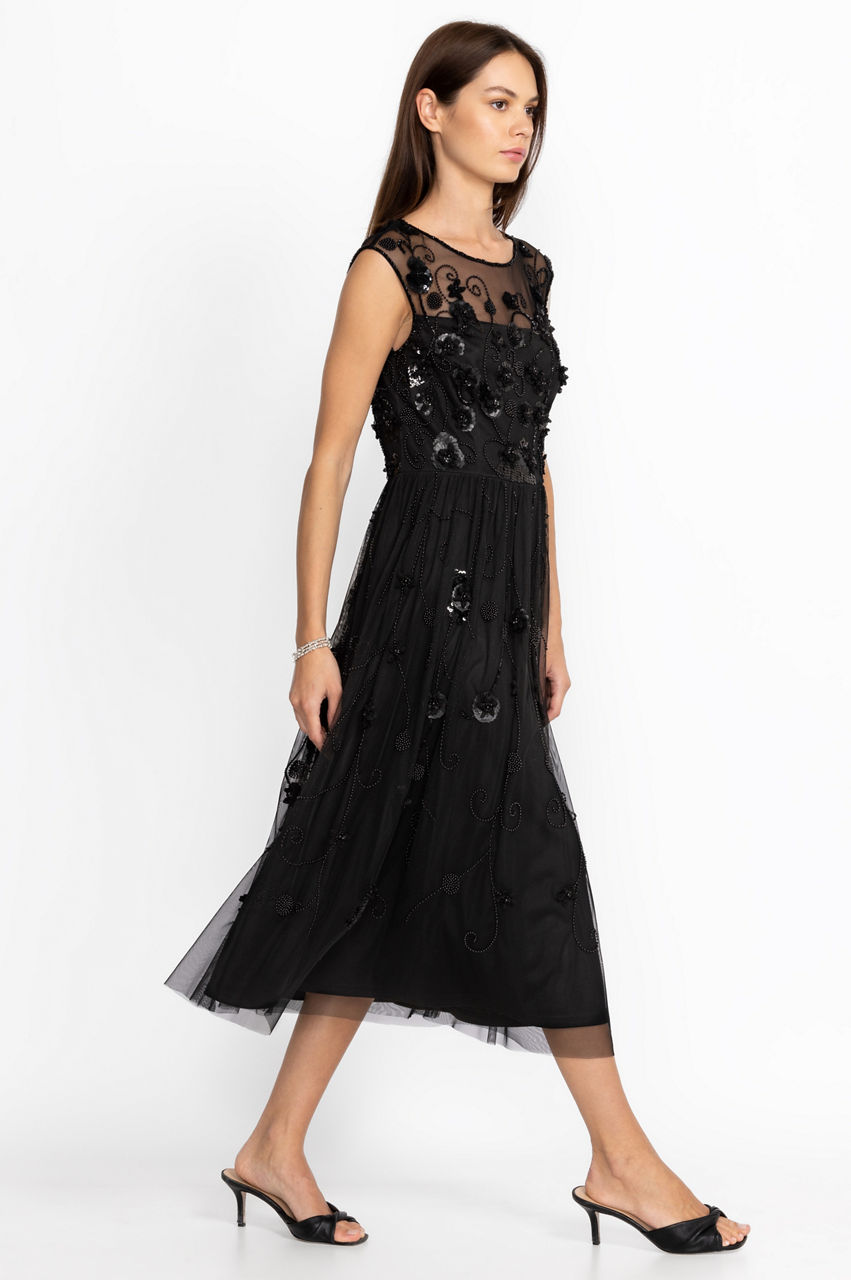 Black Flower Beaded Maxi Dress