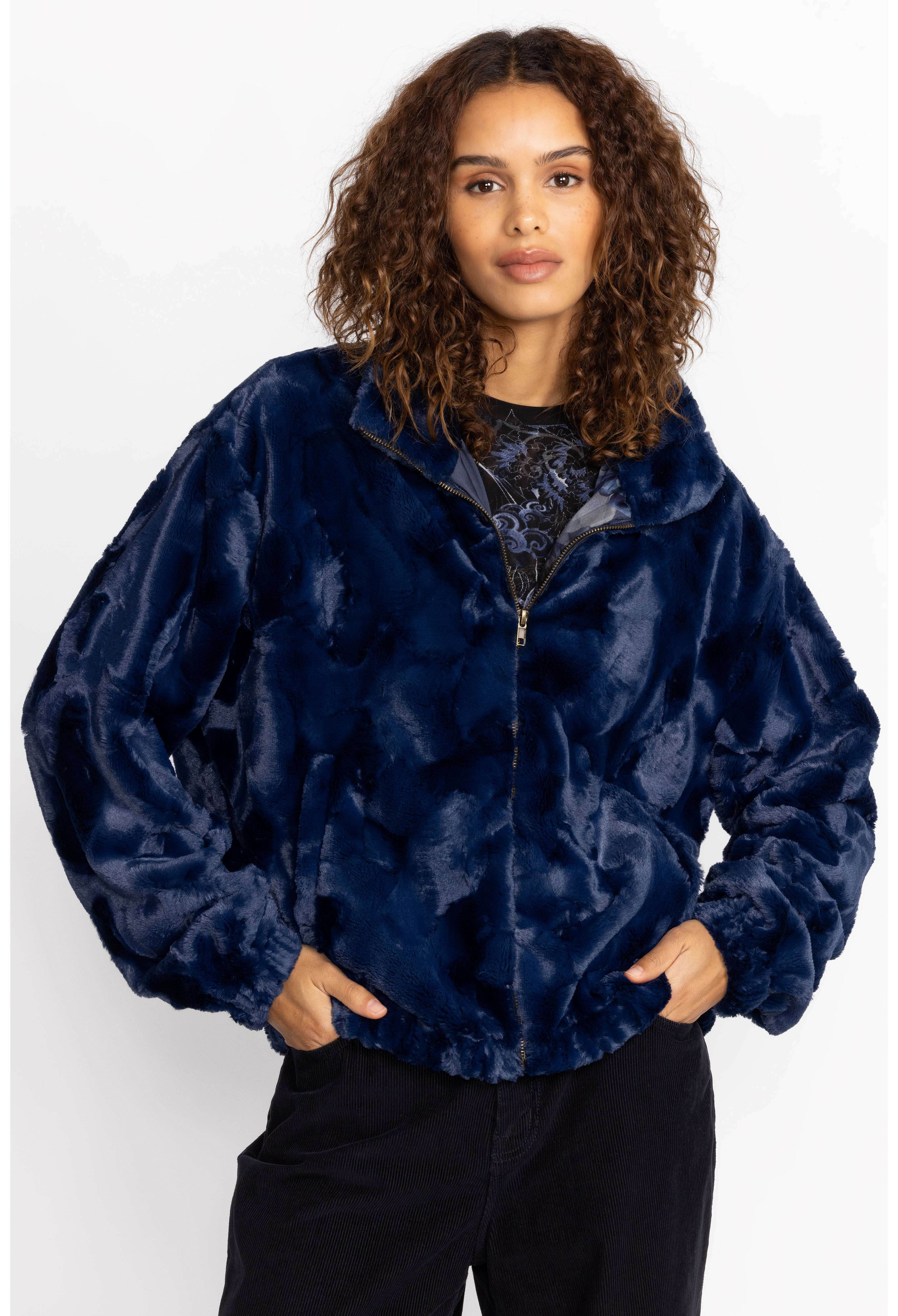 MIDNIGHT FAUX FUR BOMBER, , large image number 1
