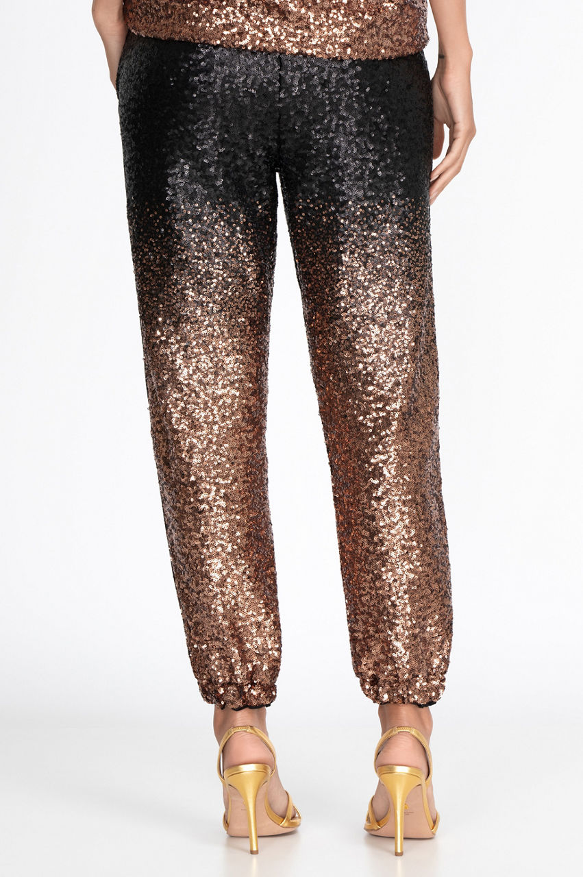CHAMPAGNE GOLD SEQUIN JOGGER STYLE TROUSERS
