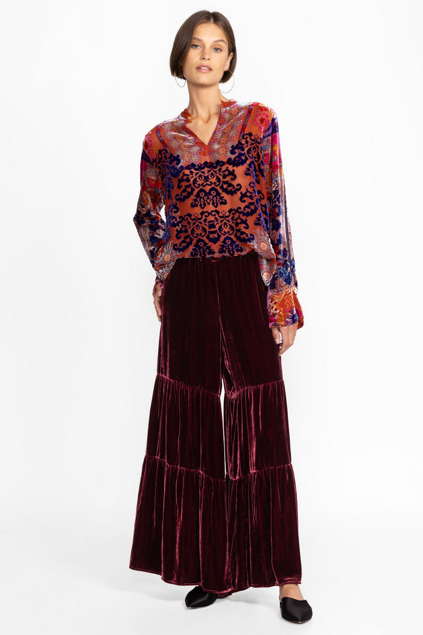 Thea velvet wide leg palazzo trousers in Midnight Blue