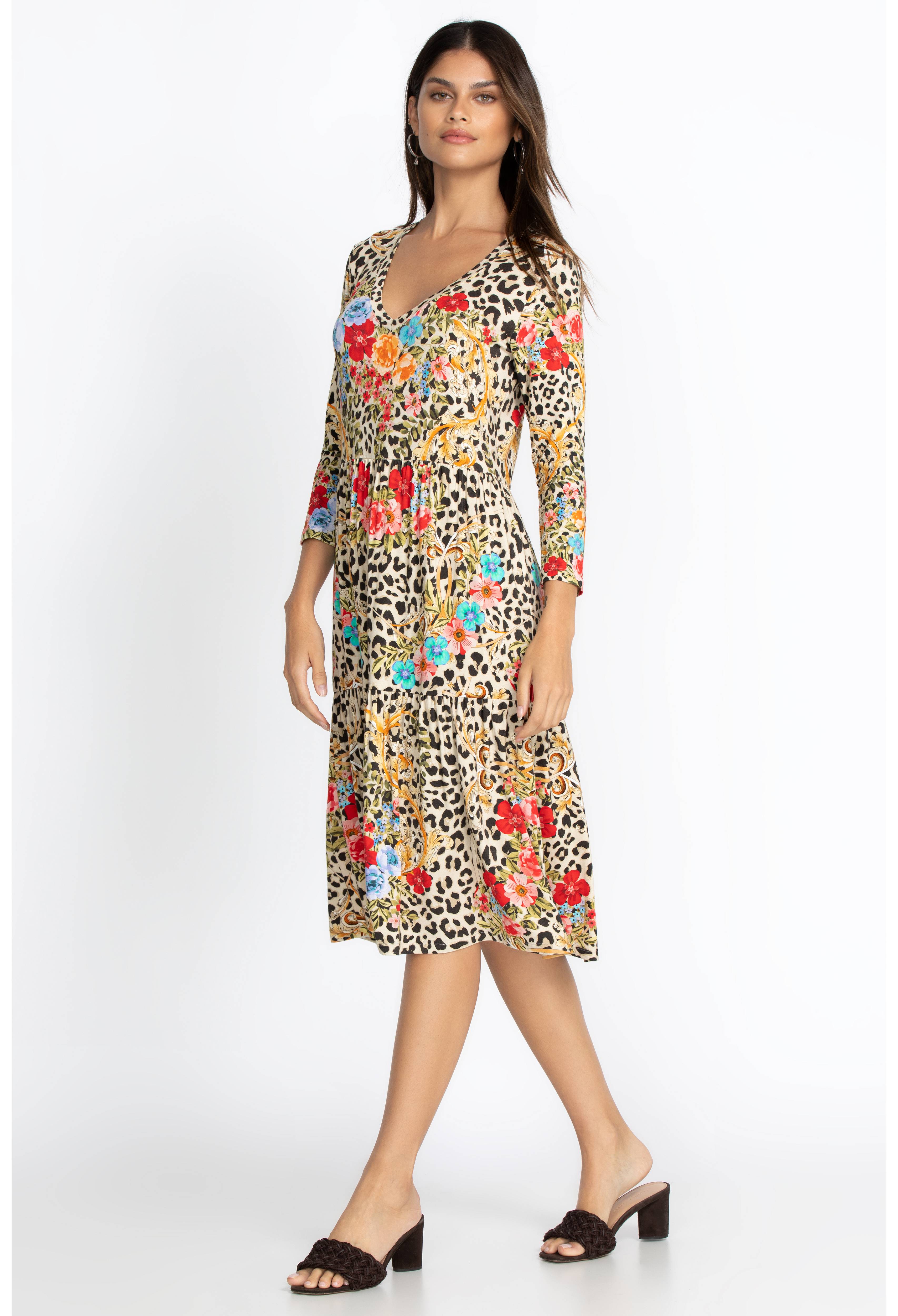 Cheetah Tiered Tea Length Dress, , large image number 2