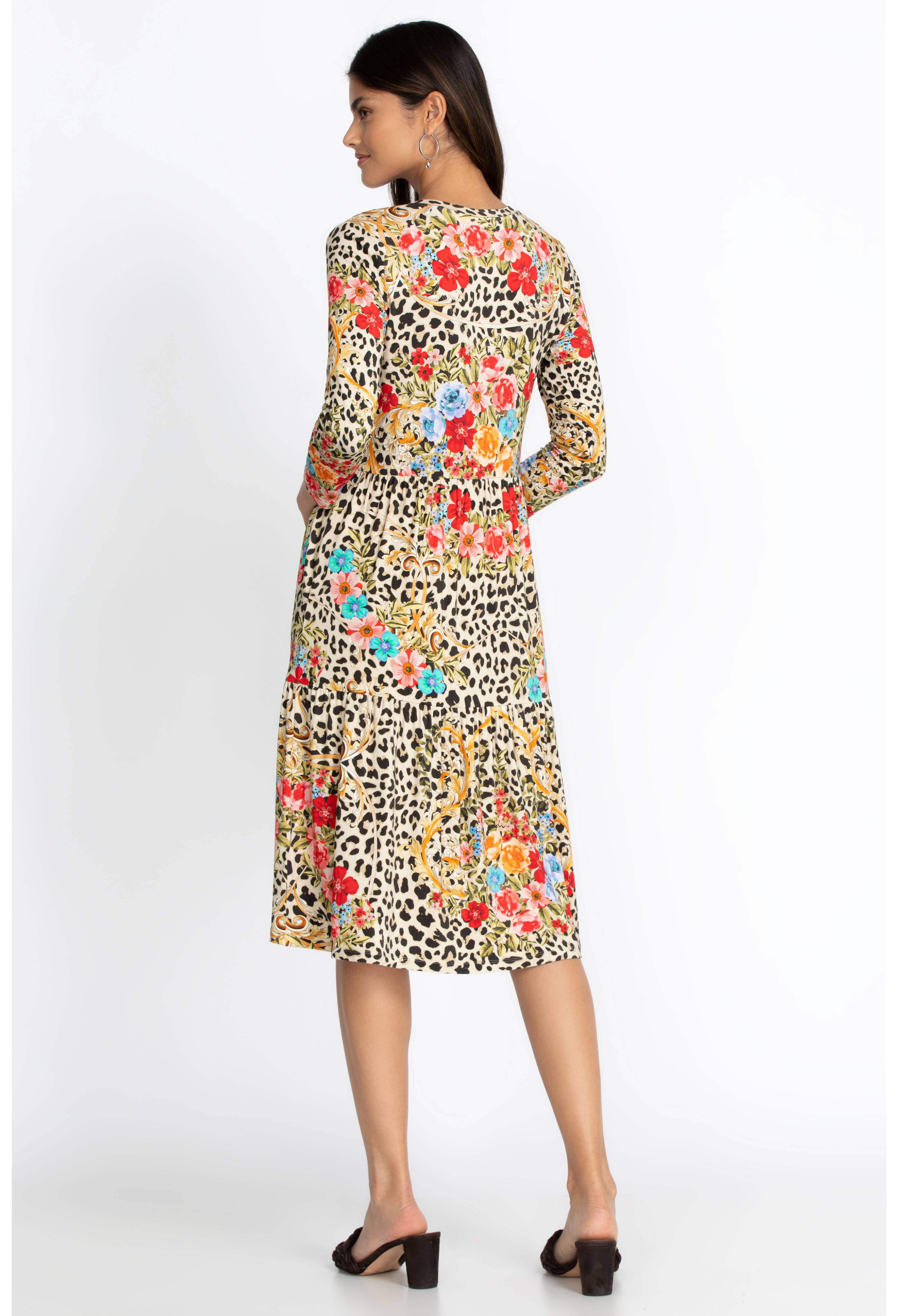 Cheetah Tiered Tea Length Dress, , large image number 3