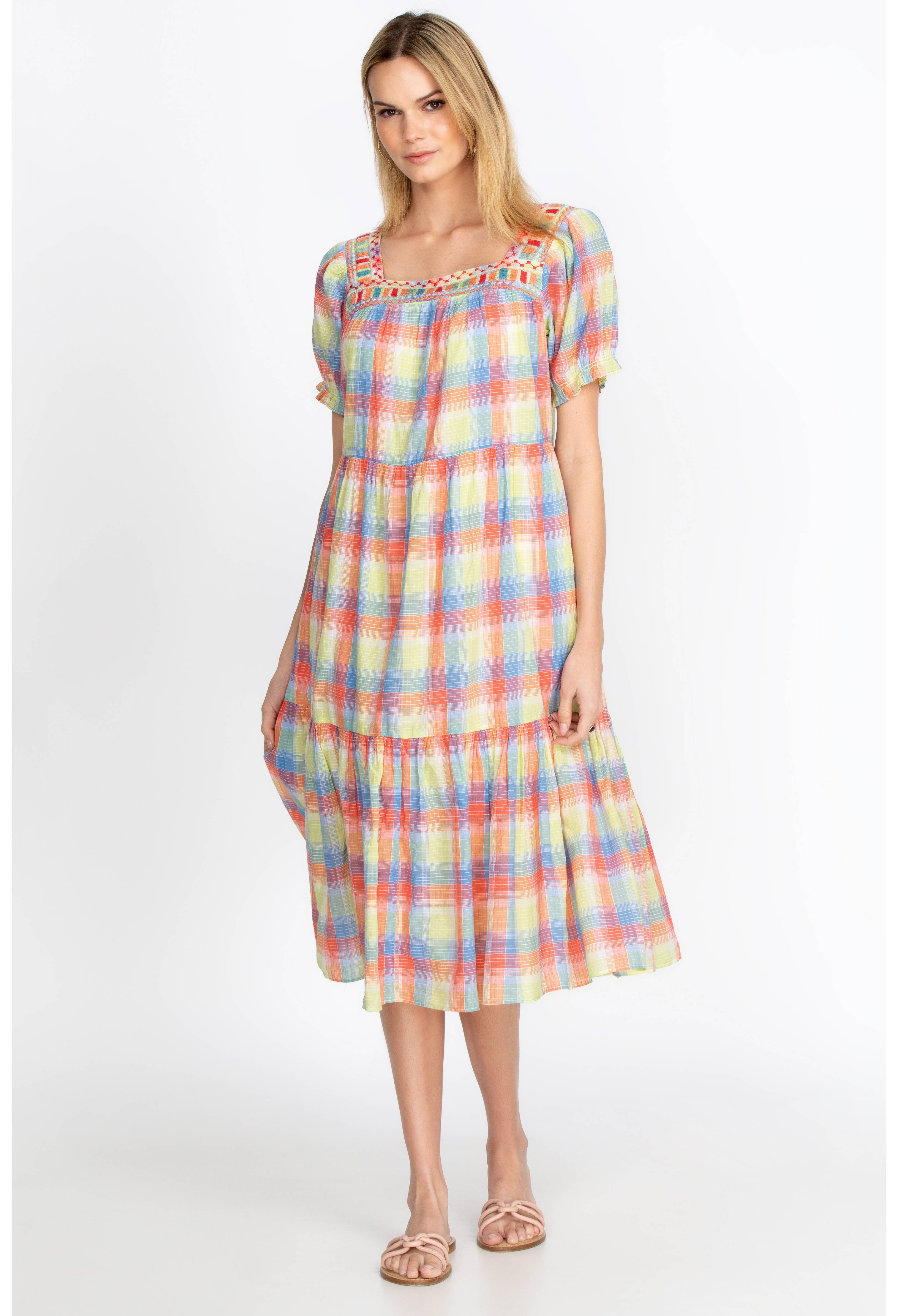 Delacey Plaid Square Neck Midi Dress, , large image number 1