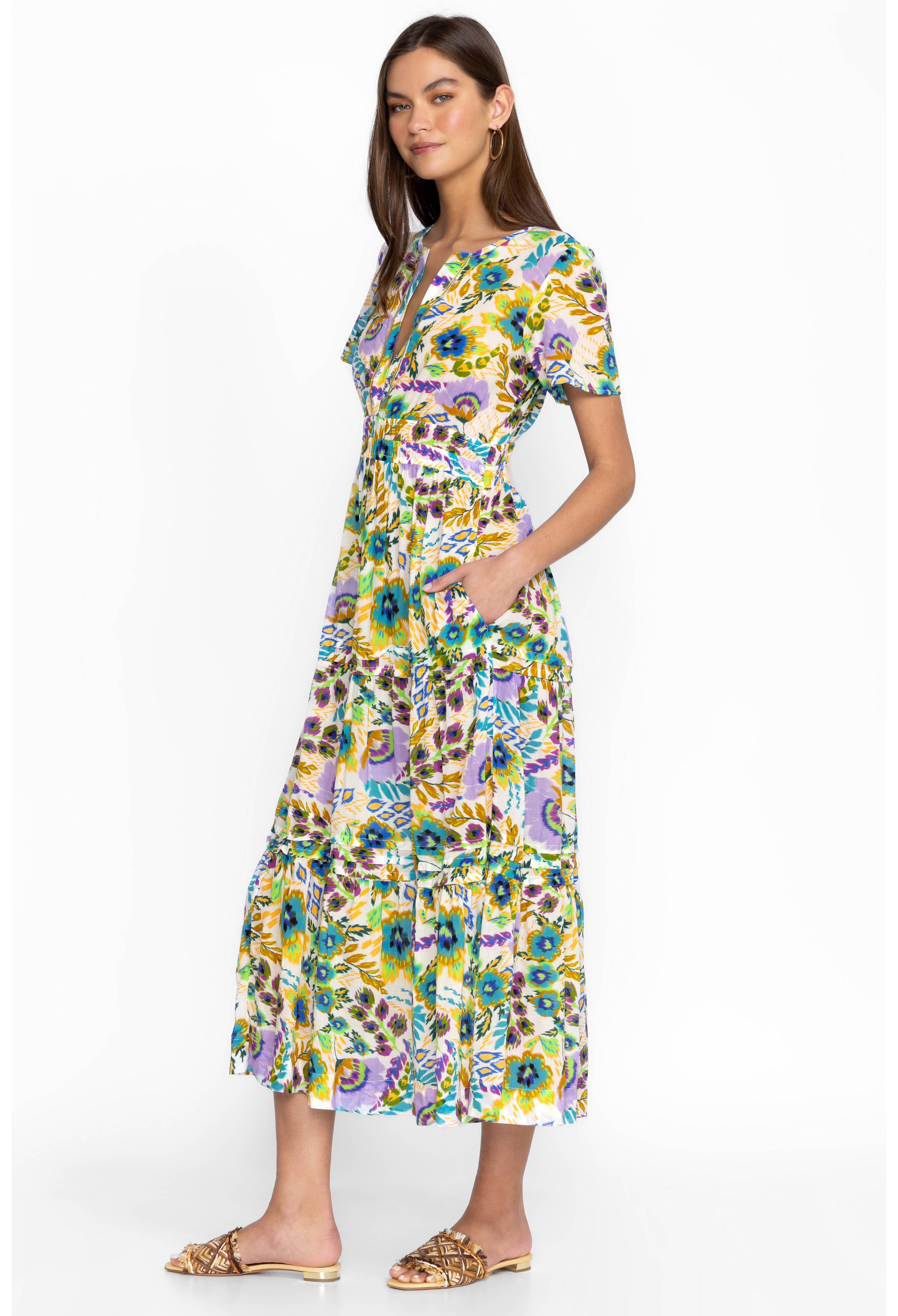 Ikat Bloom Pintuck Tiered Dress, , large image number 2